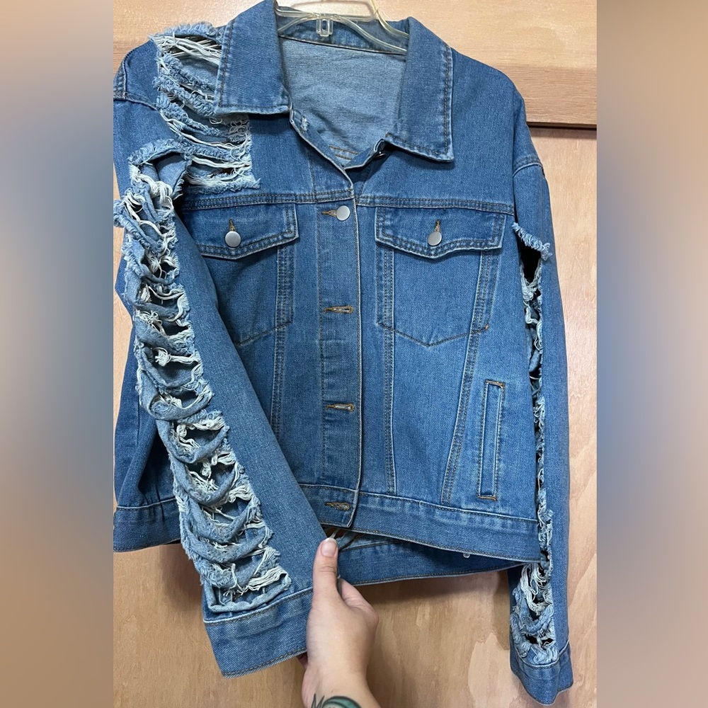 Shein Curve 1x distressed denim jacket